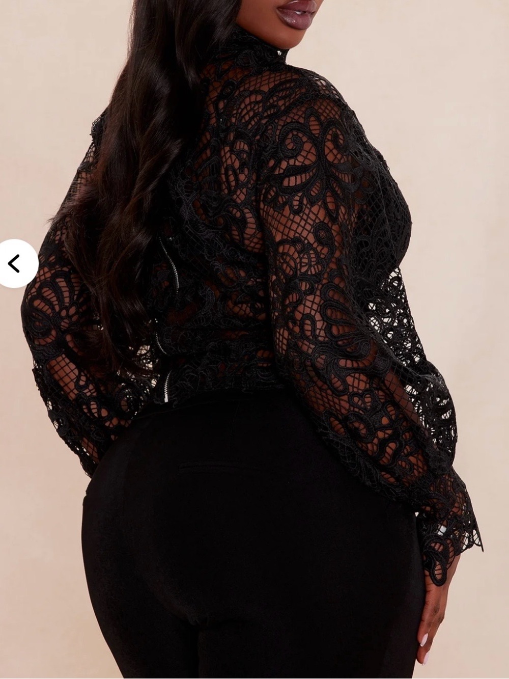 Women's Black Lace High-Neck Long-Sleeve Top - Picture 2 of 2